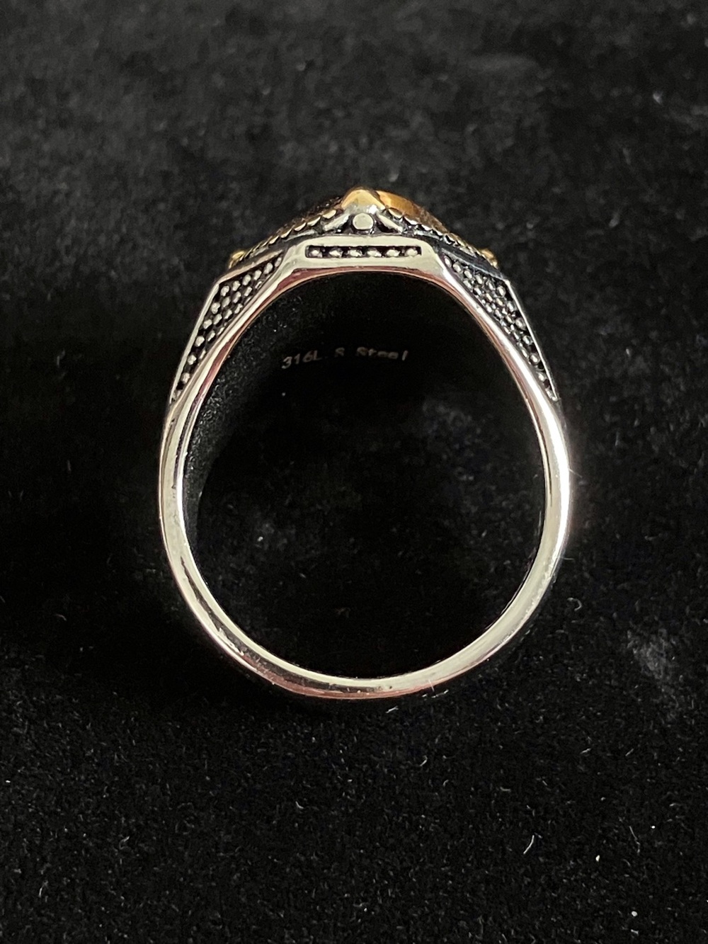 Men's Tiger's Eye Stone Signet Ring in Stainless Steel - Picture 4 of 7